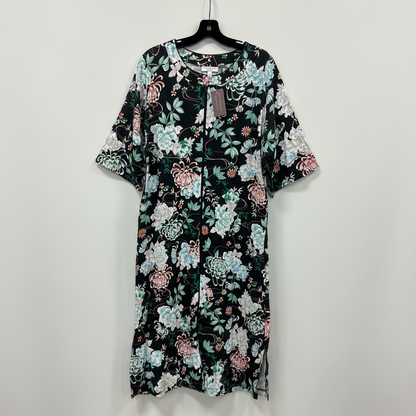 Miss Elaine Essentials Women's Plus 1X Black Floral Zip Front Lounger Dress NWT