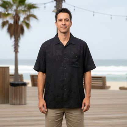 Quiksilver Waterman Collection Black Aloha Floral Shirt Men's XL Short Sleeve