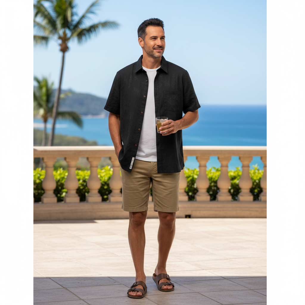 Quiksilver Waterman Collection Black Aloha Floral Shirt Men's XL Short Sleeve