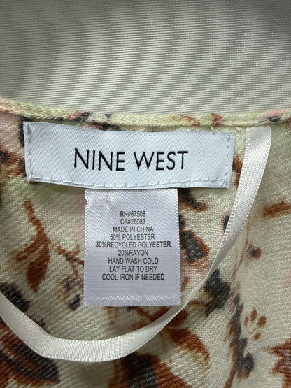 Nine West Women's Floral Kimono Wrap Open Front Ruana Boho Cream Pink NWOT