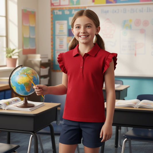 IZOD Girls Red Short Sleeve Polo Shirt School Uniform Official Apparel Size Large (14)