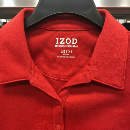 IZOD Girls Red Short Sleeve Polo Shirt School Uniform Official Apparel Size Large (14)