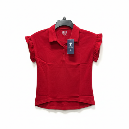 IZOD Girls Red Short Sleeve Polo Shirt School Uniform Official Apparel Size Large (14)