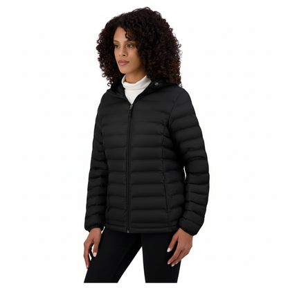 ZeroXposur Women's Brianna Packable Puffer Jacket Black Large Hooded Lightweight