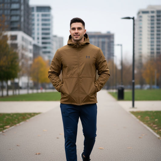 Under Armour Men's Full Zip Hooded Windbreaker Jacket Brown Size Medium M NWOT