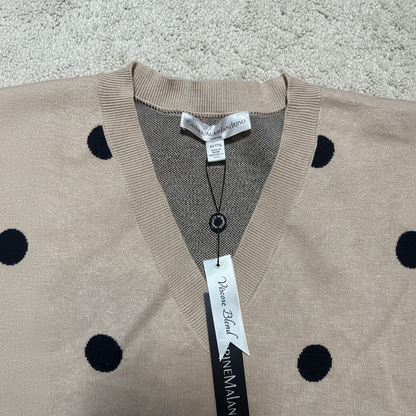 Catherine Malandrino Women's 2X Tan Black Polka Dot V-Neck Viscose Blend Sweater