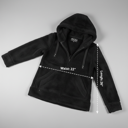 White Mark Women's Large Black Sherpa Fleece Half-Zip Hoodie Jacket Cozy L 22x26 NWOT