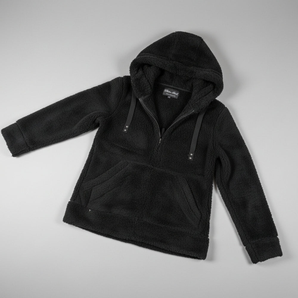 White Mark Women's Large Black Sherpa Fleece Half-Zip Hoodie Jacket Cozy L 22x26 NWOT