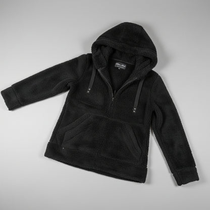 White Mark Women's Large Black Sherpa Fleece Half-Zip Hoodie Jacket Cozy L 22x26 NWOT