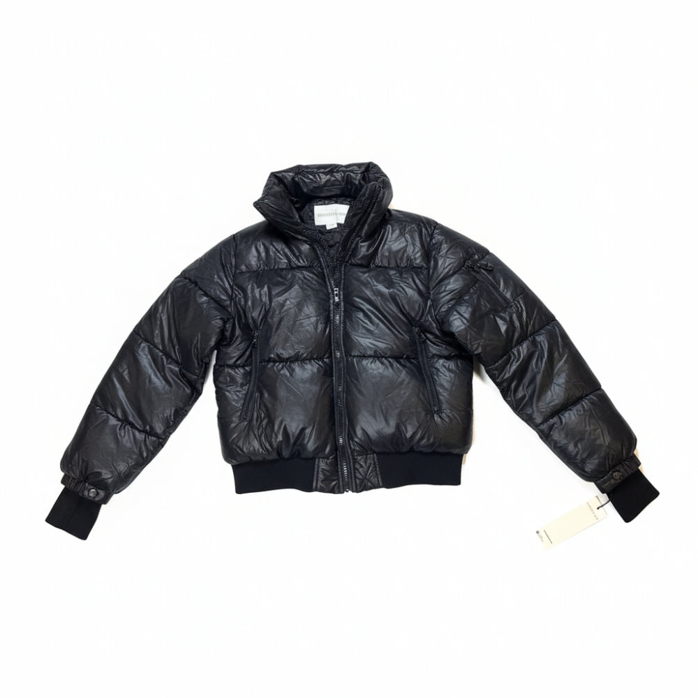 Madden Girl Women's Shiny Black Puffer Jacket Removable Hood Size Small Coat