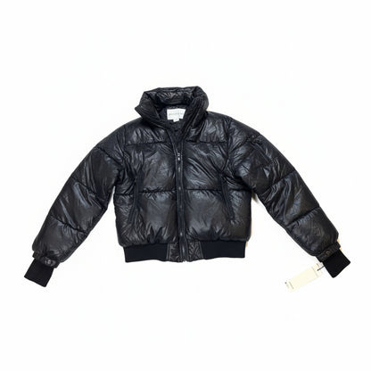 Madden Girl Women's Shiny Black Puffer Jacket Removable Hood Size Small Coat