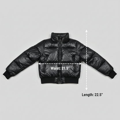 Madden Girl Women's Shiny Black Puffer Jacket Removable Hood Size Small Coat