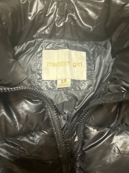 Madden Girl Women's Shiny Black Puffer Jacket Removable Hood Size Small Coat
