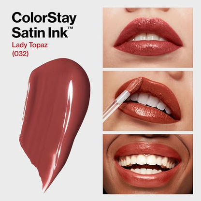 REVLON Liquid Lipstick, Lip Makeup, ColorStay Satin Ink, Longwear Rich Lip Colors, Formulated with Black Currant Seed Oil, 032 Lady Topaz, 0.17 Fl Oz