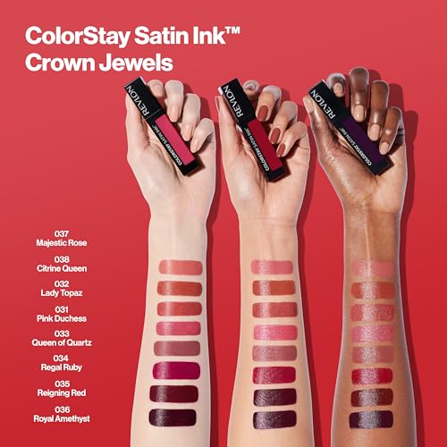 REVLON Liquid Lipstick, Lip Makeup, ColorStay Satin Ink, Longwear Rich Lip Colors, Formulated with Black Currant Seed Oil, 032 Lady Topaz, 0.17 Fl Oz