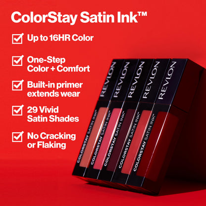 REVLON ColorStay Satin Ink Crown Jewels Liquid Lipstick, Longlasting & Waterproof Lipcolor, Moisturizing Creamy Formula Infused with Black Currant Seed Oil, 034 Regal Ruby, 0.17 fl oz.