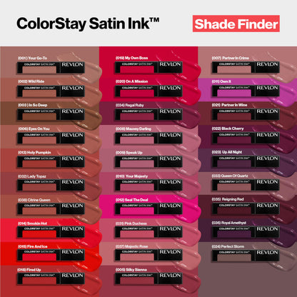 REVLON ColorStay Satin Ink Crown Jewels Liquid Lipstick, Longlasting & Waterproof Lipcolor, Moisturizing Creamy Formula Infused with Black Currant Seed Oil, 034 Regal Ruby, 0.17 fl oz.