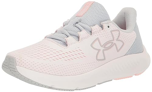 Under Armour Women's Charged Pursuit 3 Big Logo, (101) White/Halo Gray/Pink Fizz, 6.5, US