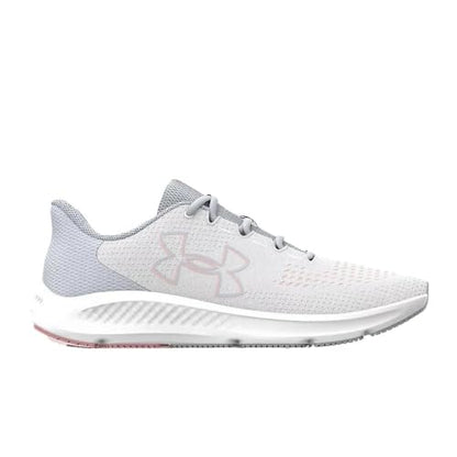 Under Armour Women's Charged Pursuit 3 Big Logo, (101) White/Halo Gray/Pink Fizz, 6.5, US