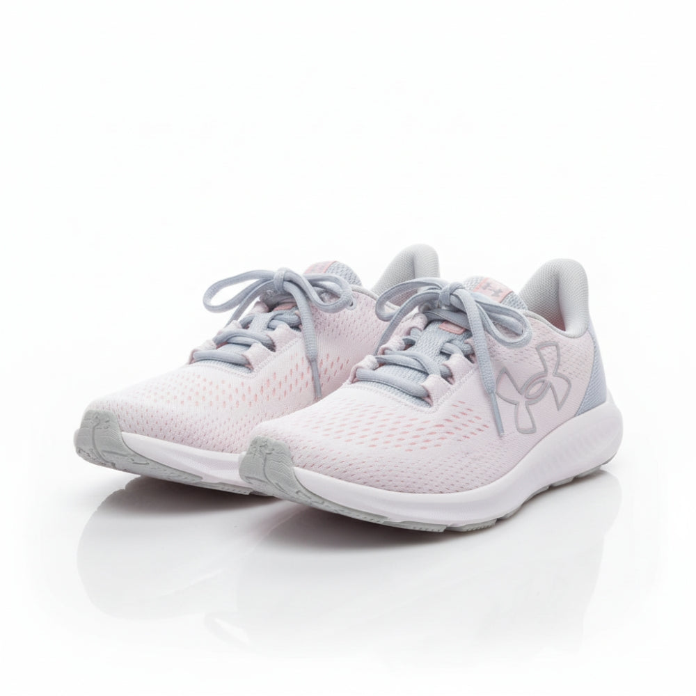 Under Armour Women's Charged Pursuit 3 Big Logo, (101) White/Halo Gray/Pink Fizz, 6.5, US