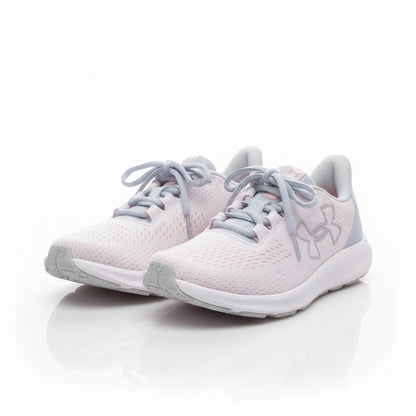 Under Armour Women's Charged Pursuit 3 Big Logo, (101) White/Halo Gray/Pink Fizz, 6.5, US