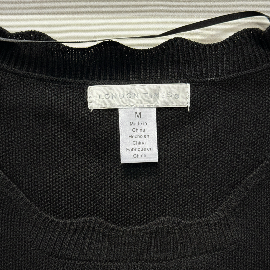 London Times Black Pearl Embellished Bell Sleeve Sweater Dress Size M Ribbed Knit