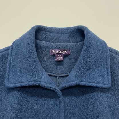 Roaman's Navy Blue Fleece Button Up Jacket Cardigan Petite Medium M 14/16 NWOT