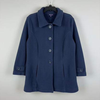 Roaman's Navy Blue Fleece Button Up Jacket Cardigan Petite Medium M 14/16 NWOT