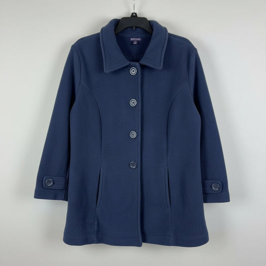 Roaman's Navy Blue Fleece Button Up Jacket Cardigan Petite Medium M 14/16 NWOT