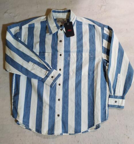 Women's Levi's Silvertab Button Down Oversized Print Shirt Medium Blue White