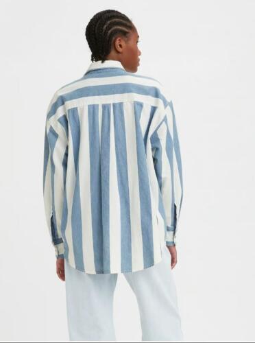 Women's Levi's Silvertab Button Down Oversized Print Shirt Medium Blue White