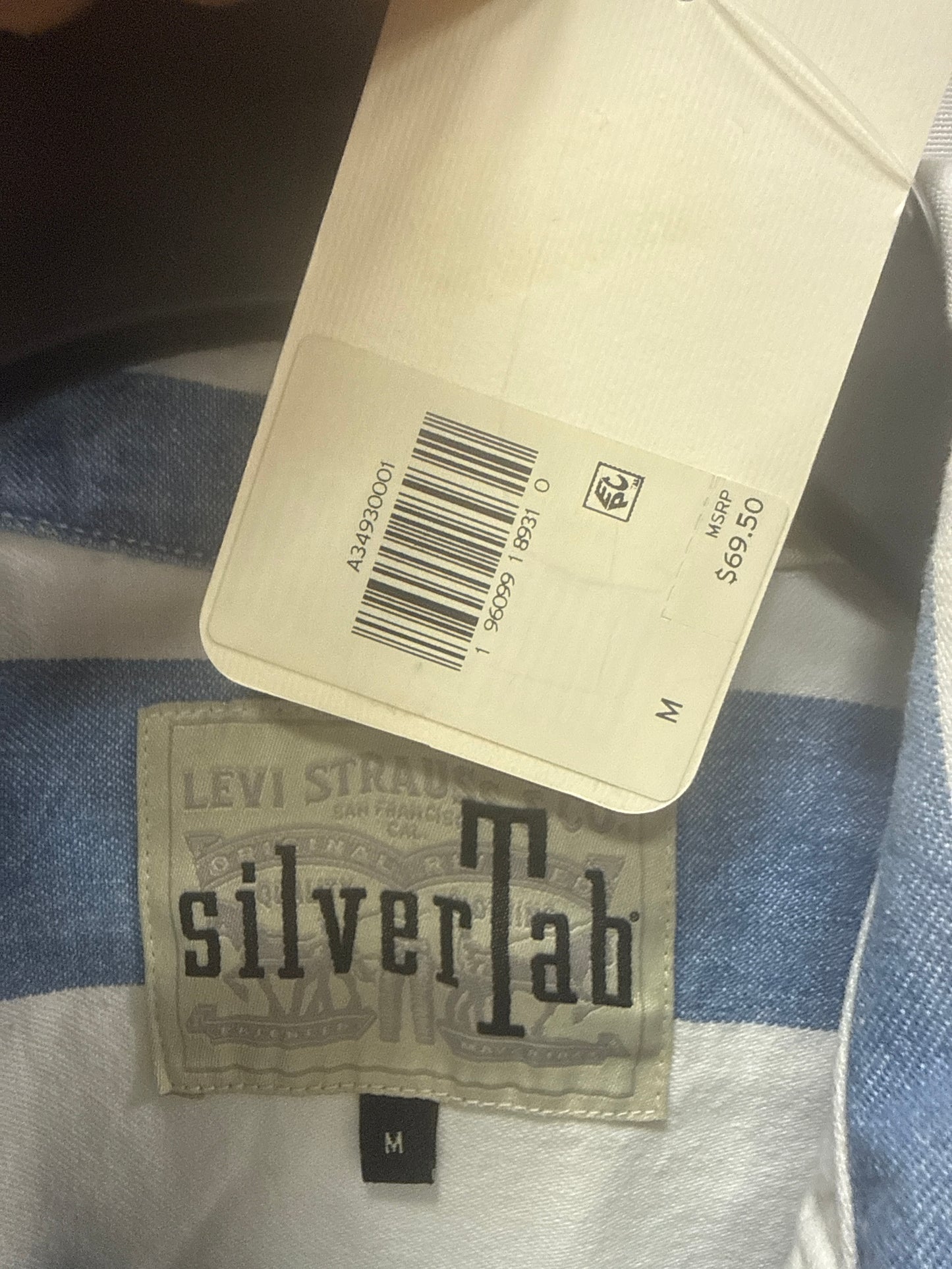 Women's Levi's Silvertab Button Down Oversized Print Shirt Medium Blue White