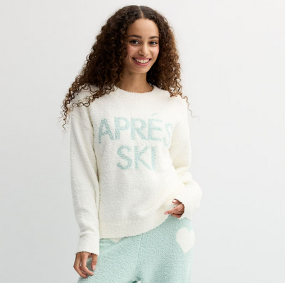 Juniors' Pink Republic Teddy Graphic Sweatshirt Color: Cream Apres Ski  Size XL