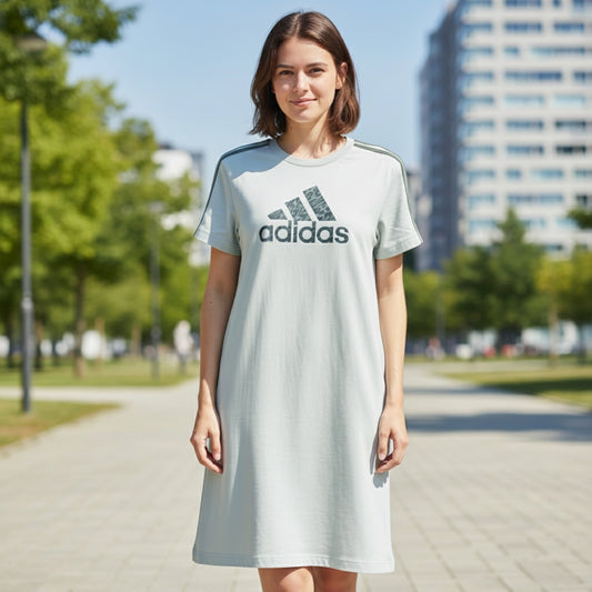 Adidas Women's Linen Green 3-Stripes T-Shirt Dress Size M NWOT Sporty Casual