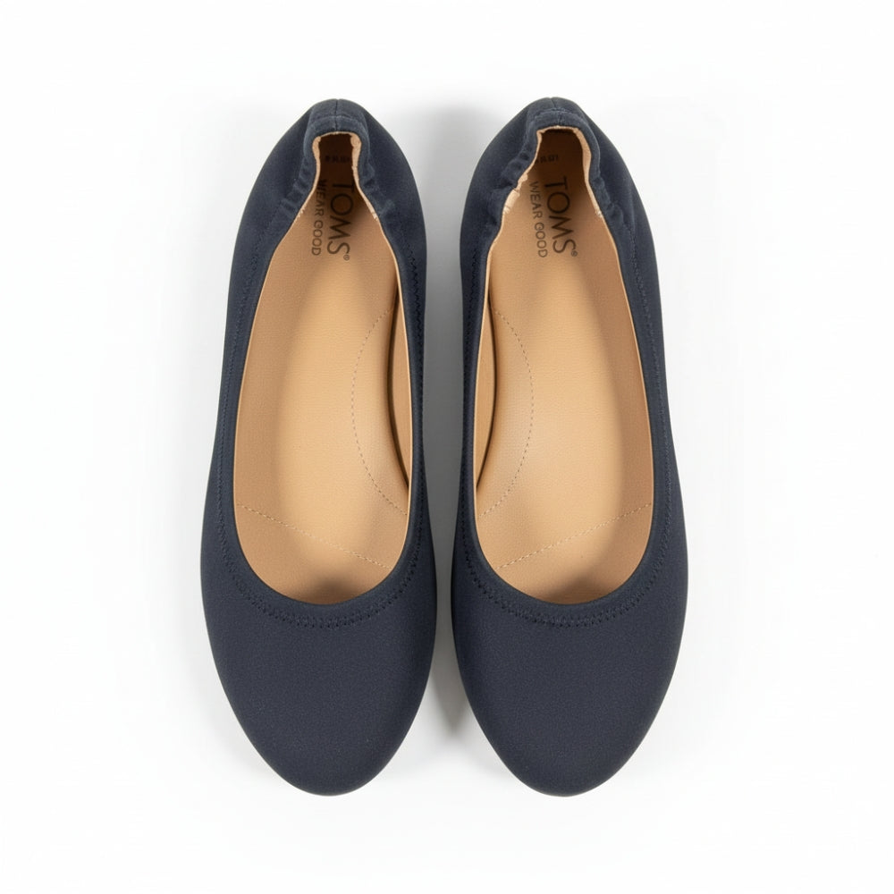 TOMS Women's Judith Ballet Flats Black Canvas Slip On Shoes Comfort Size 8