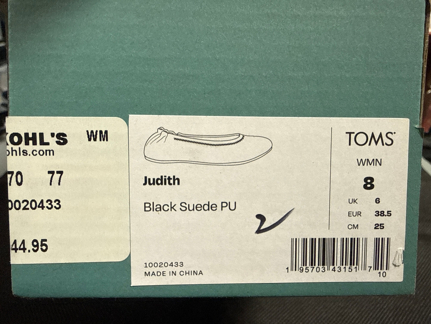 TOMS Women's Judith Ballet Flats Black Canvas Slip On Shoes Comfort Size 8