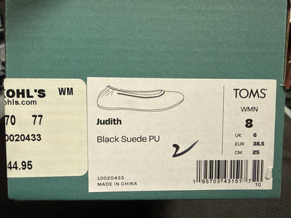 TOMS Women's Judith Ballet Flats Black Canvas Slip On Shoes Comfort Size 8