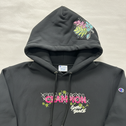Champion Simple Balance Black Oversized Hoodie Unisex Size M Floral Graphic