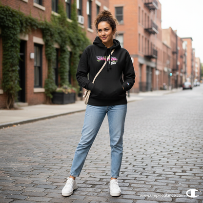 Champion Simple Balance Black Oversized Hoodie Unisex Size M Floral Graphic