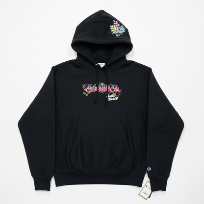 Champion Simple Balance Black Oversized Hoodie Unisex Size M Floral Graphic