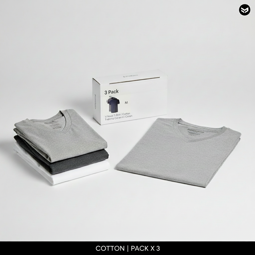 Calvin Klein Men's 3 Pack V-Neck T-Shirts White Navy Grey M Classic Fit Cotton