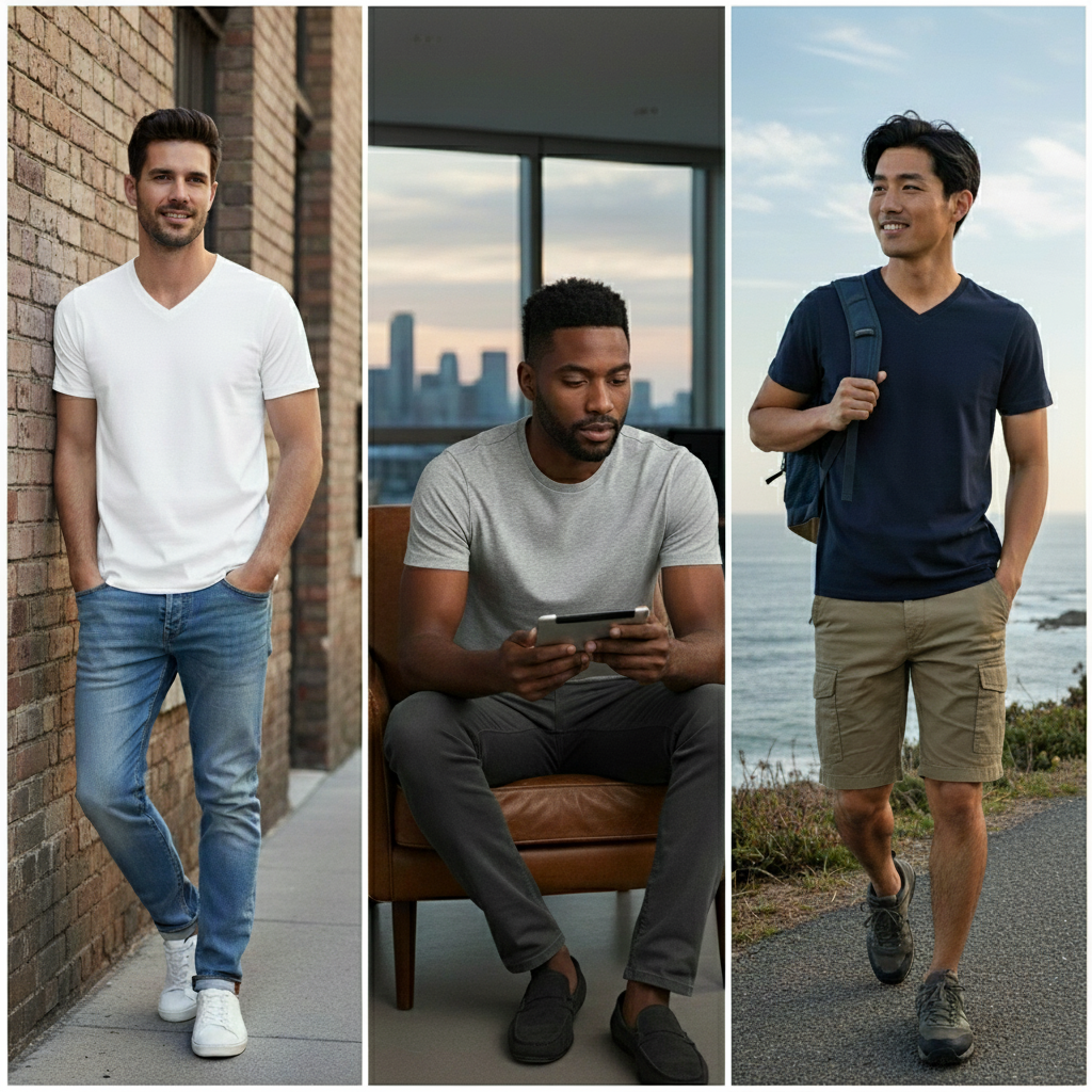 Calvin Klein Men's 3 Pack V-Neck T-Shirts White Navy Grey M Classic Fit Cotton