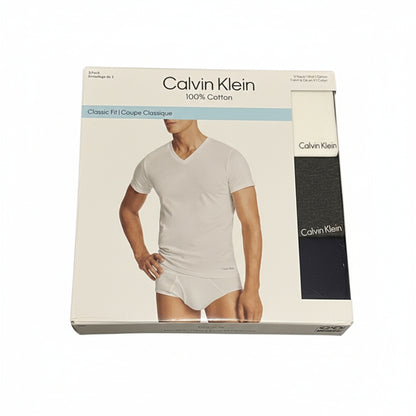 Calvin Klein Men's 3 Pack V-Neck T-Shirts White Navy Grey M Classic Fit Cotton
