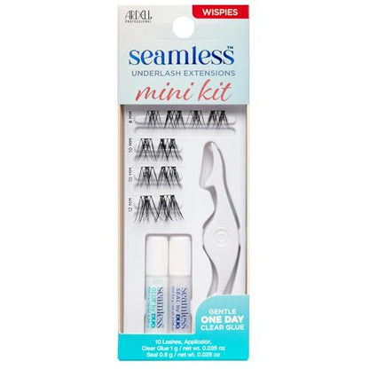 Ardell Seamless Cluster Eyelash Extensions Mini Kit Wispies – DIY Lash Extension Kit with Applicator, Glue & Seal, Natural Cluster Lashes, 10 Wispy Lash Clusters, 1 Pack