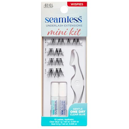 Ardell Seamless Cluster Eyelash Extensions Mini Kit Wispies – DIY Lash Extension Kit with Applicator, Glue & Seal, Natural Cluster Lashes, 10 Wispy Lash Clusters, 1 Pack