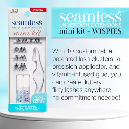 Ardell Seamless Cluster Eyelash Extensions Mini Kit Wispies – DIY Lash Extension Kit with Applicator, Glue & Seal, Natural Cluster Lashes, 10 Wispy Lash Clusters, 1 Pack