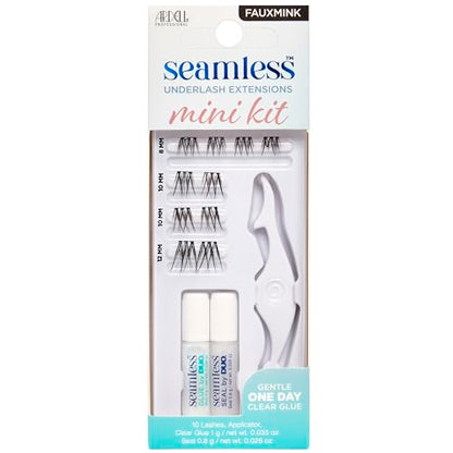 Ardell Seamless Underlash Extensions Fauxmink Mini Kit, 10 Lashes, 1 Day Clear Glue, Seal, Applicator, Perfect for On-The-Go Lash Customization, 1-Pack
