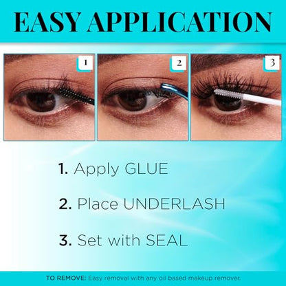 Ardell Seamless Underlash Extensions Fauxmink Mini Kit, 10 Lashes, 1 Day Clear Glue, Seal, Applicator, Perfect for On-The-Go Lash Customization, 1-Pack