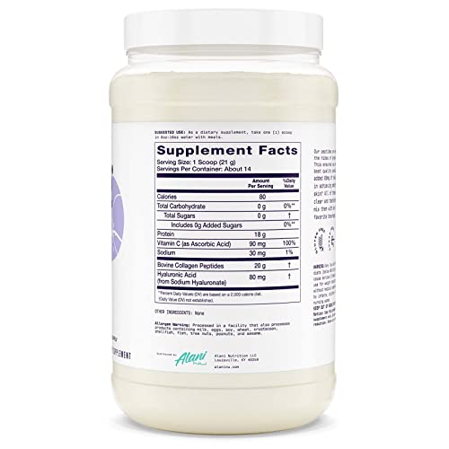 Alani Nu Collagen Peptides Powder UNFLAVORED | 18g Protein | Supports Bone, Skin and Nail Health | Collagen for Women | 80mg of Hyaluronic Acid | Gluten Free | Sugar Free | 14 Servings