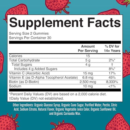 MaryRuth's Hair Skin and Nail Vitamins | USDA Organic | 2500 mcg Biotin Gummies with Vitamin C & Vitamin E | Hair Growth Vitamins | Skin Care | Nail Growth | Ages 14+ | 60 Count | 3 Pack